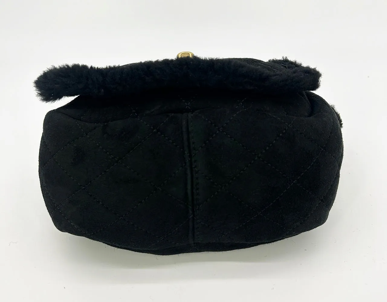 Chanel Black Suede Shearling Small Accordion Flap Bag