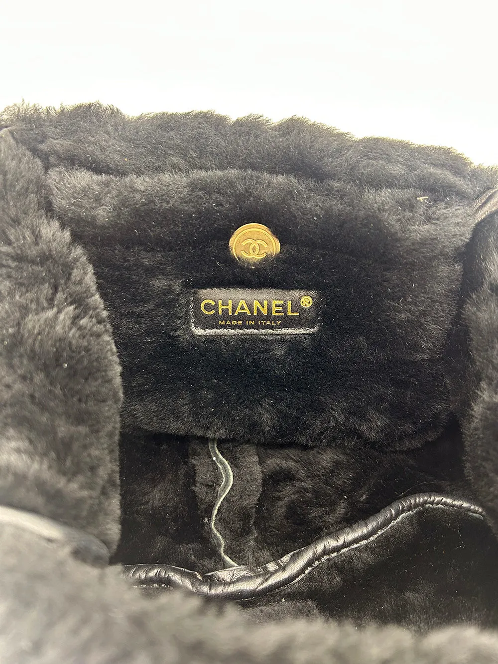 Chanel Black Suede Shearling Small Accordion Flap Bag