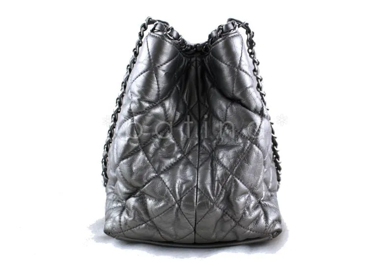 Chanel Silver/Pewter Quilted Timeless Chain Around Grand Shopping Tote GST Bag