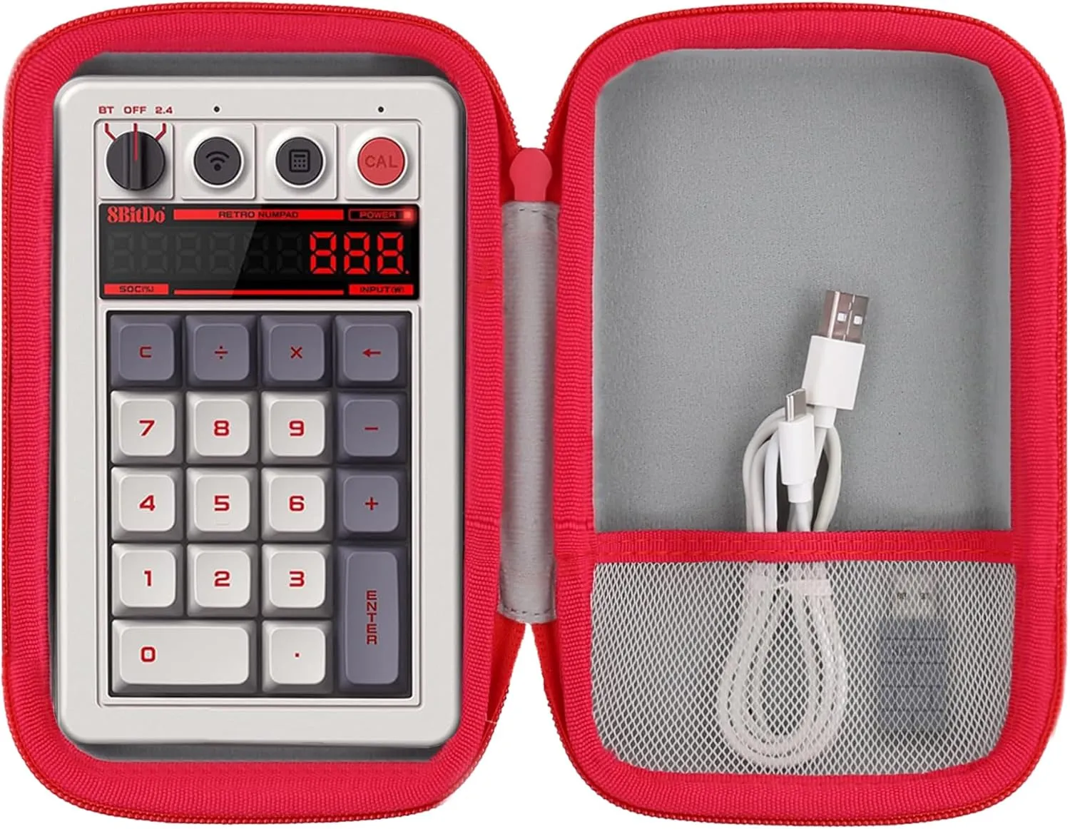 co2CREA Hard Travel Case Compatible with 8BitDo Retro 18 Mechanical Numpad (White Case and Red Zipper)