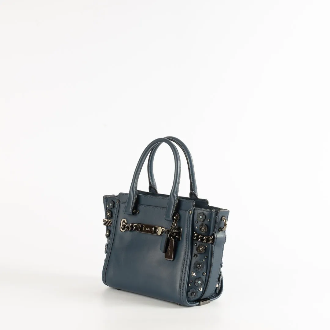 Coach Blue Patch Embellished Leather Swagger 27 Carryall Satchel