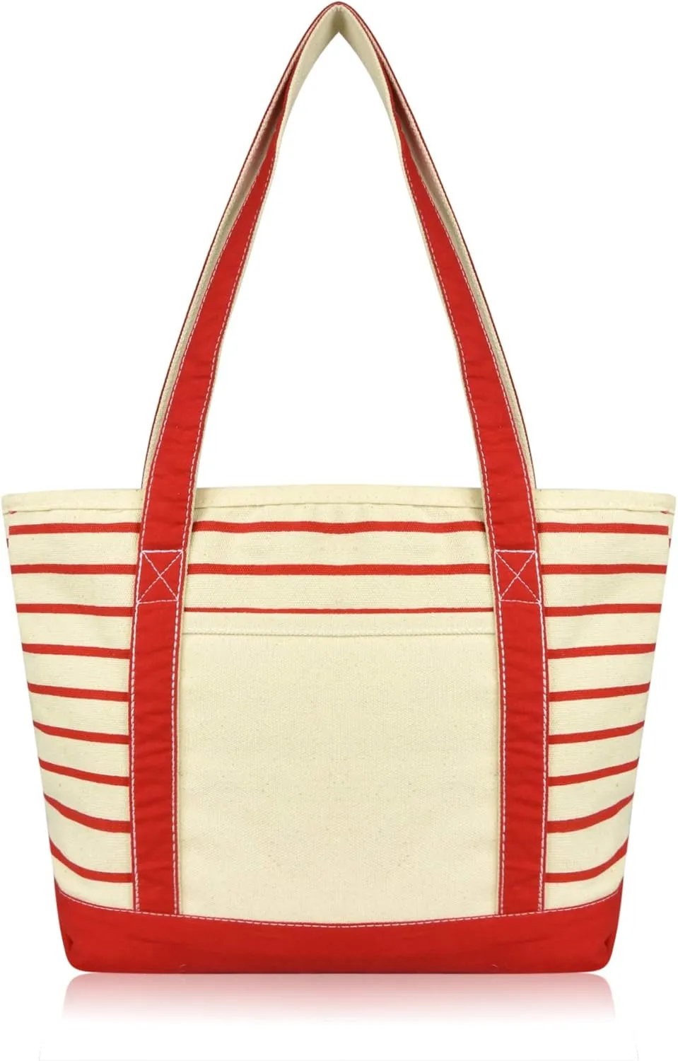DALIX Small Stripe Tote Deluxe Shoulder Bag Cotton Canvas in Red