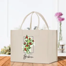 December Birth Month Flower Personalized Name Cotton Canvas Tote Bag Custom Flower Birthday Gift Bag Wedding Gift for Her Bridal Bridesmaid