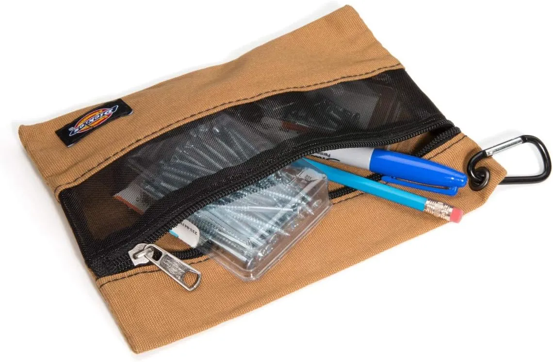 Dickies Set of 3 Small Canvas Utility Pouches, Zippered, for Organizing Small Tools and Fasteners, Grey/Tan/Black