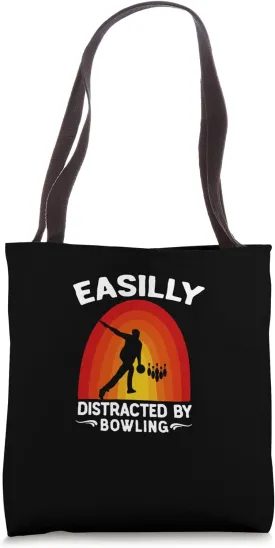 Easily Distracted by Bowling  Retro Rainbow Bowling Graphic Tote Bag