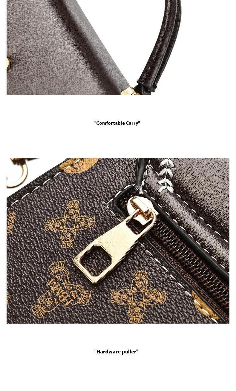 Elegant European Retro Shoulder Bag with Gold Flamingo Detail and Printed Design