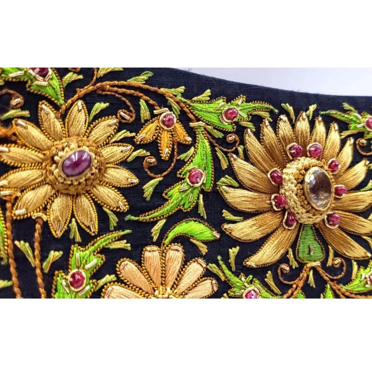 Embroidered Gold Floral Silk Evening Bag with Citrine and Ruby
