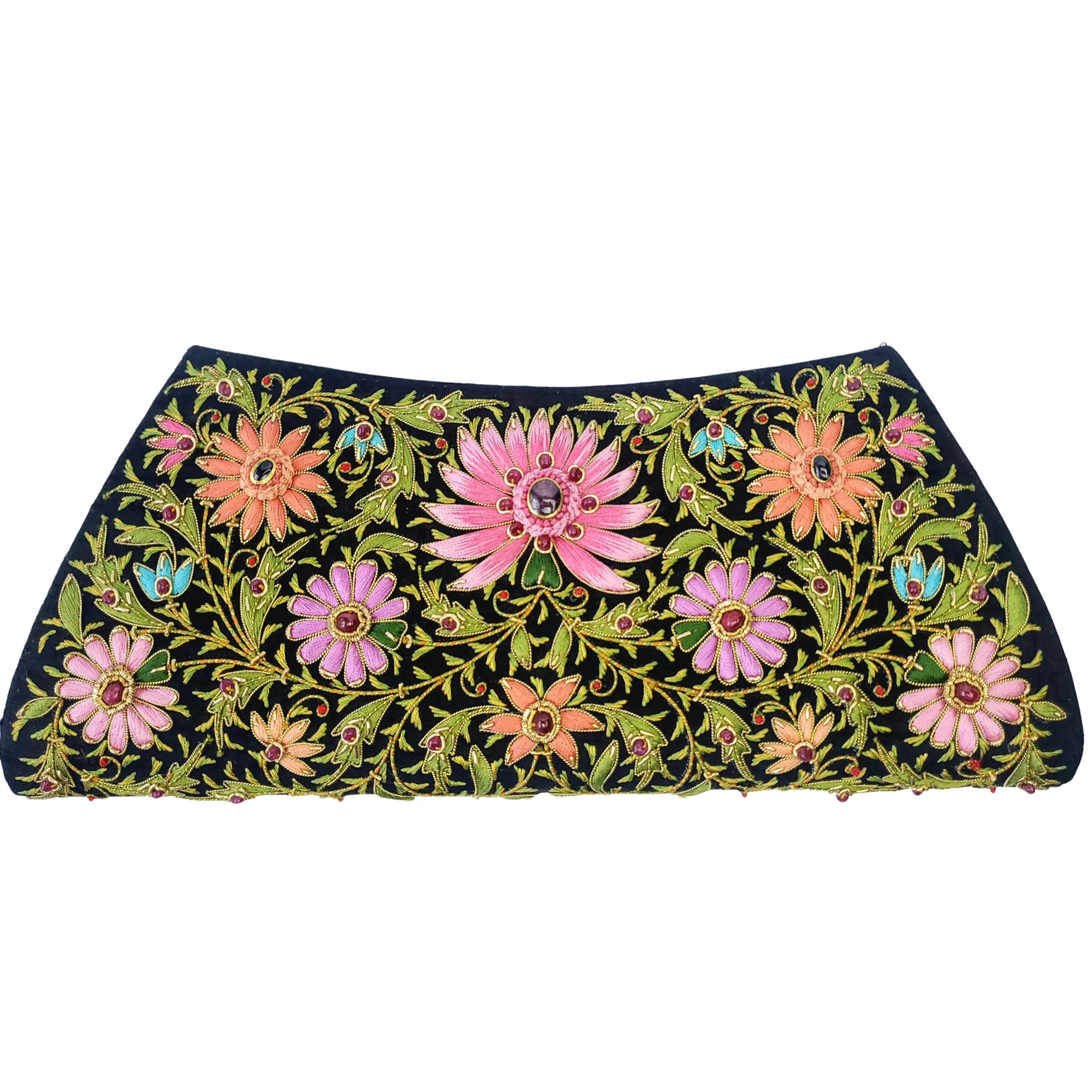 Embroidered Multicolor Floral Silk Evening Bag with Star Ruby