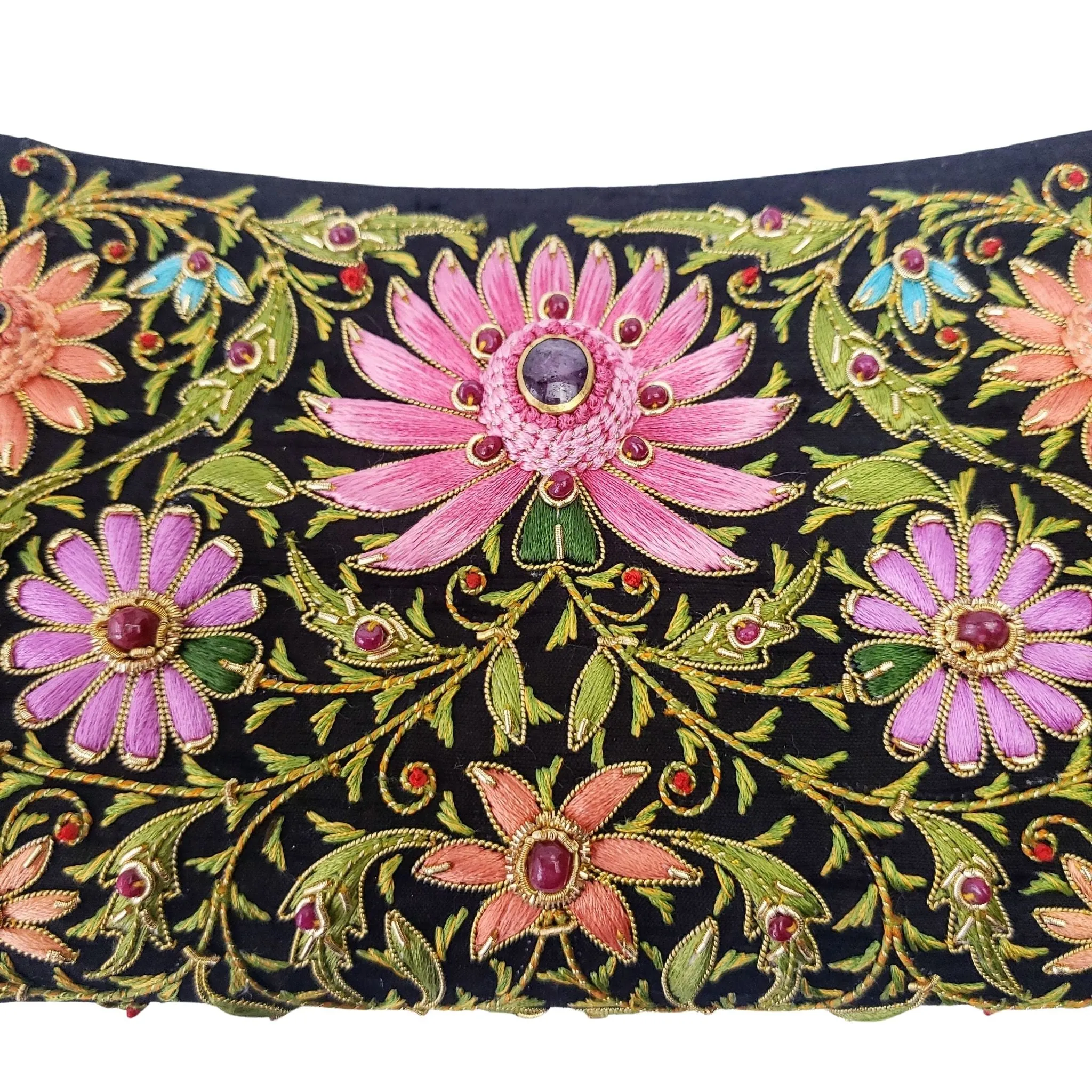 Embroidered Multicolor Floral Silk Evening Bag with Star Ruby