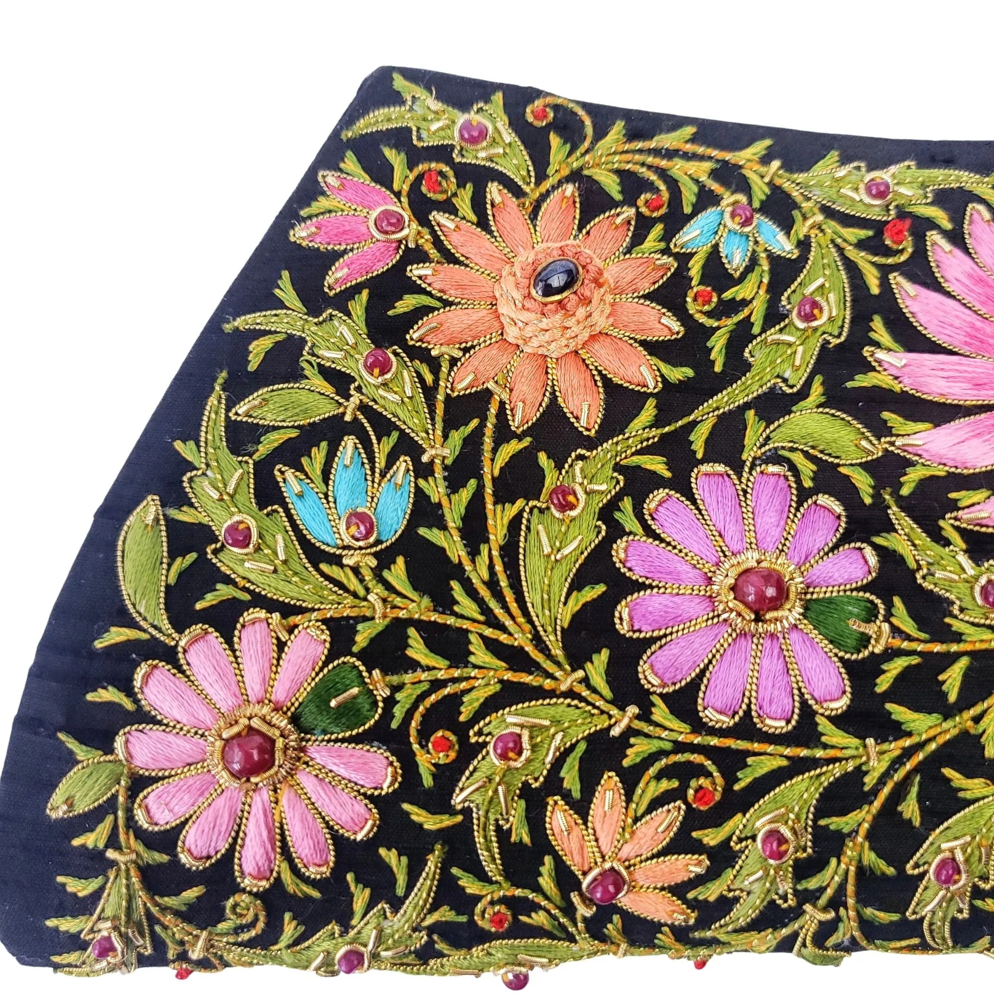 Embroidered Multicolor Floral Silk Evening Bag with Star Ruby