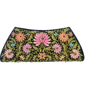 Embroidered Multicolor Floral Silk Evening Bag with Star Ruby