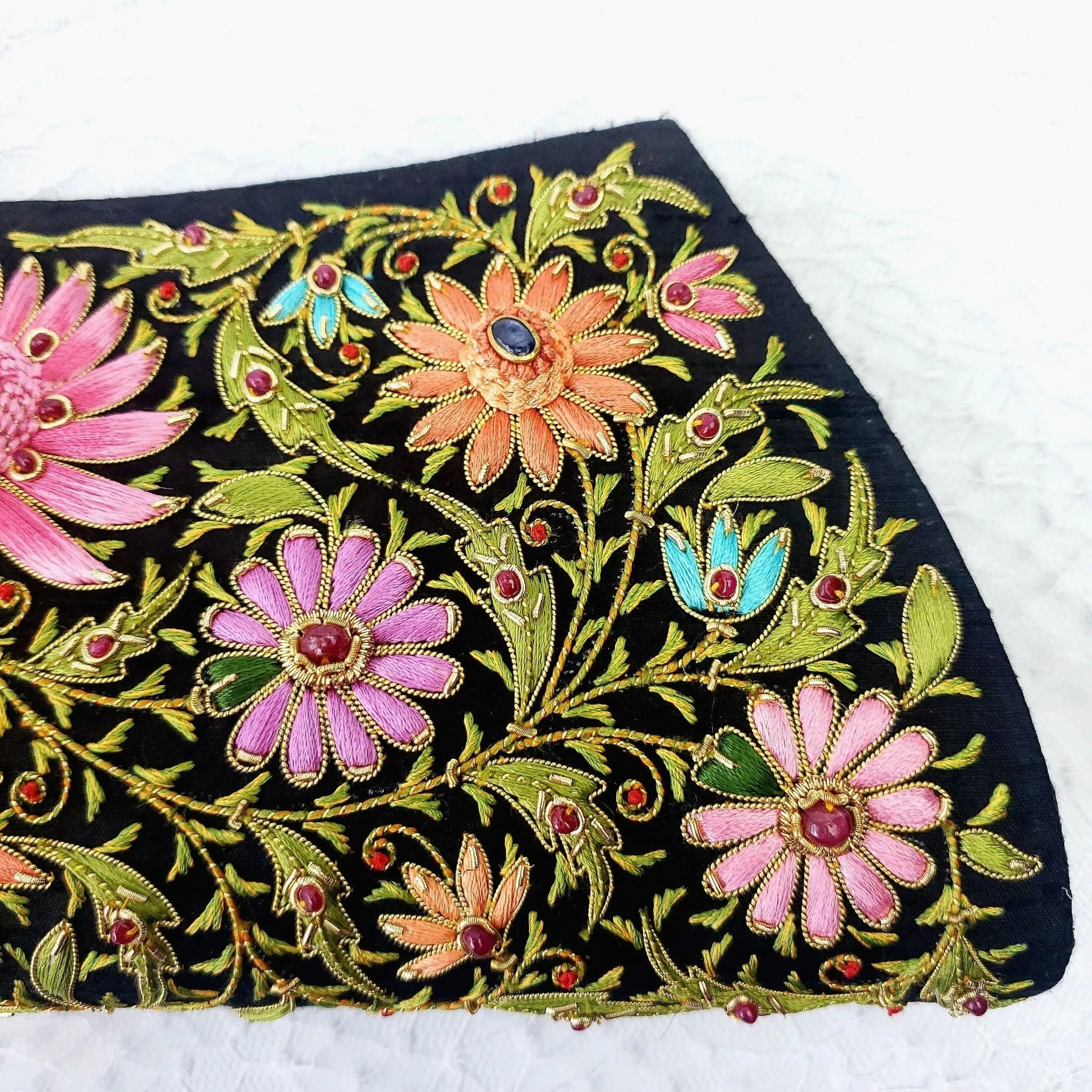 Embroidered Multicolor Floral Silk Evening Bag with Star Ruby
