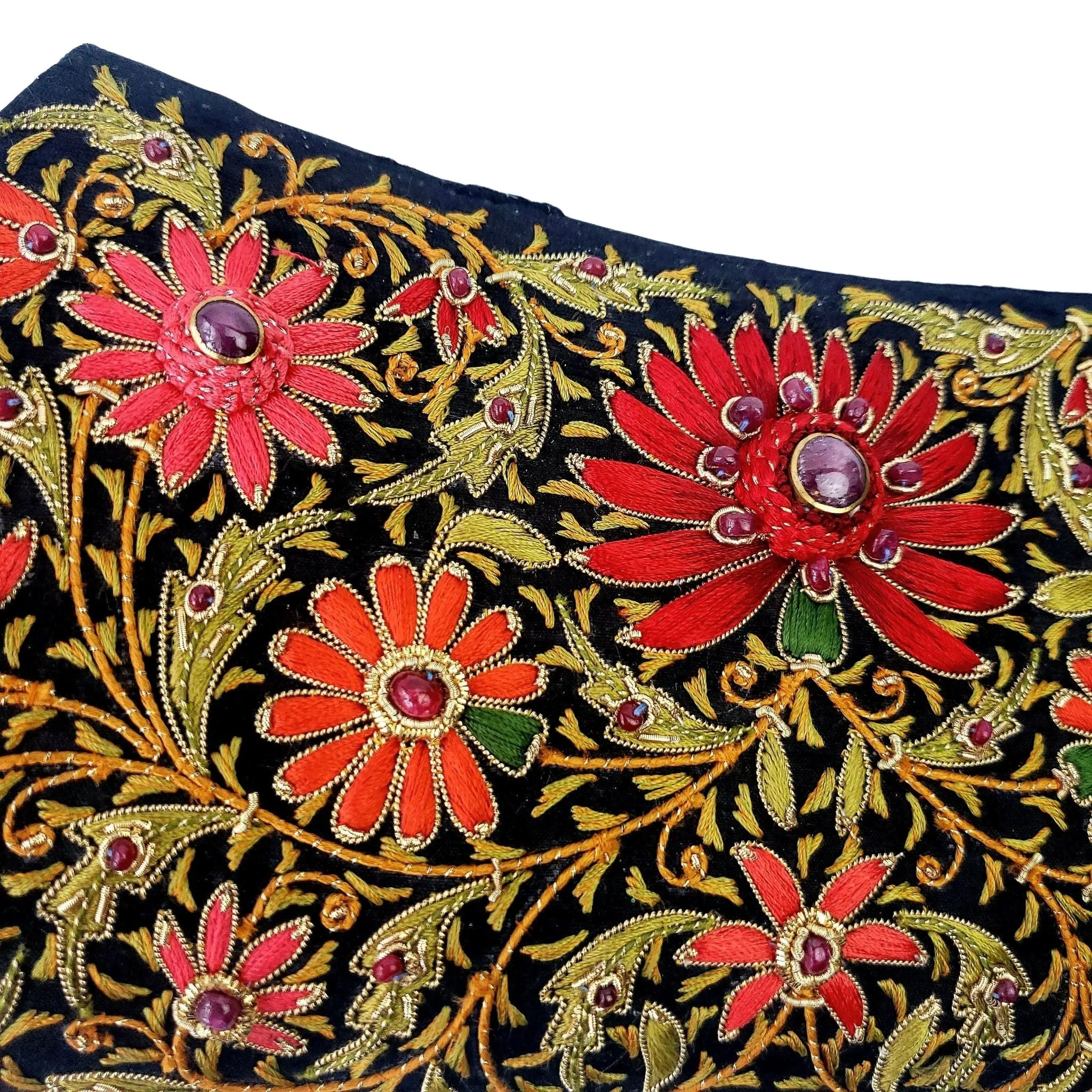 Embroidered Red Floral Silk Evening Clutch Bag with Star Ruby