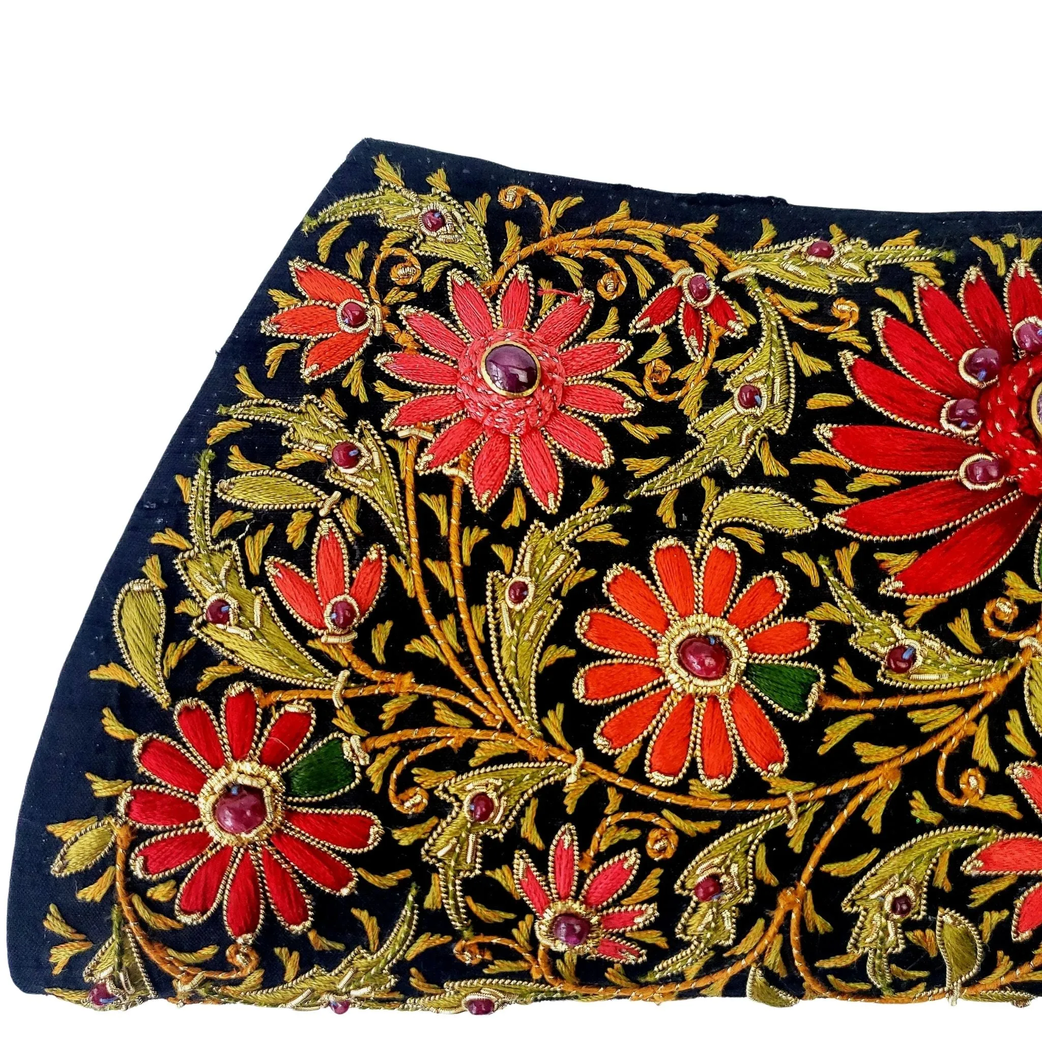 Embroidered Red Floral Silk Evening Clutch Bag with Star Ruby