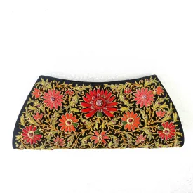 Embroidered Red Floral Silk Evening Clutch Bag with Star Ruby