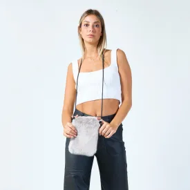 Faux fur crossbody pouch with drawstring wholesale