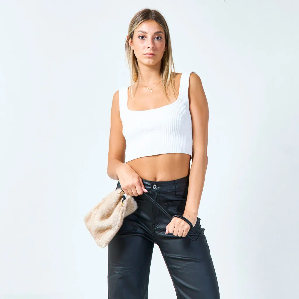 Faux fur crossbody pouch with drawstring wholesale