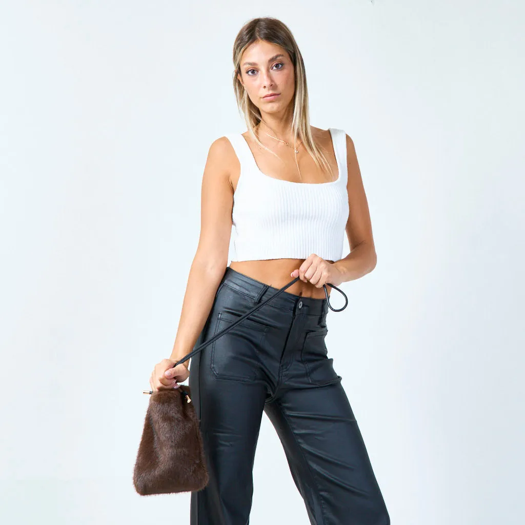 Faux fur crossbody pouch with drawstring wholesale