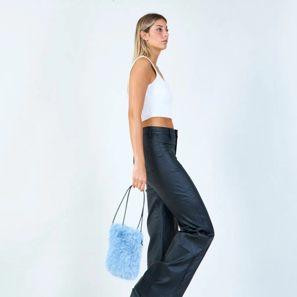 Faux fur pouch with zipper closure wholesale
