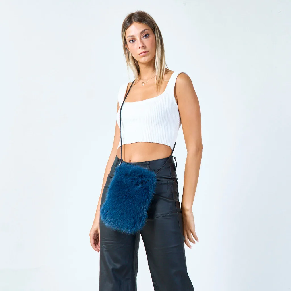 Faux fur pouch with zipper closure wholesale