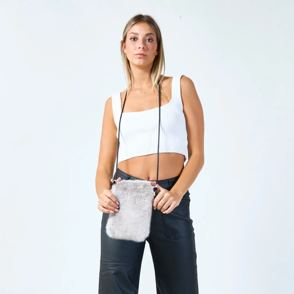 Faux fur pouch with zipper closure wholesale