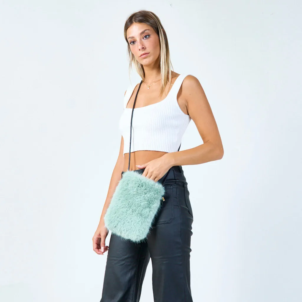 Faux fur pouch with zipper closure wholesale