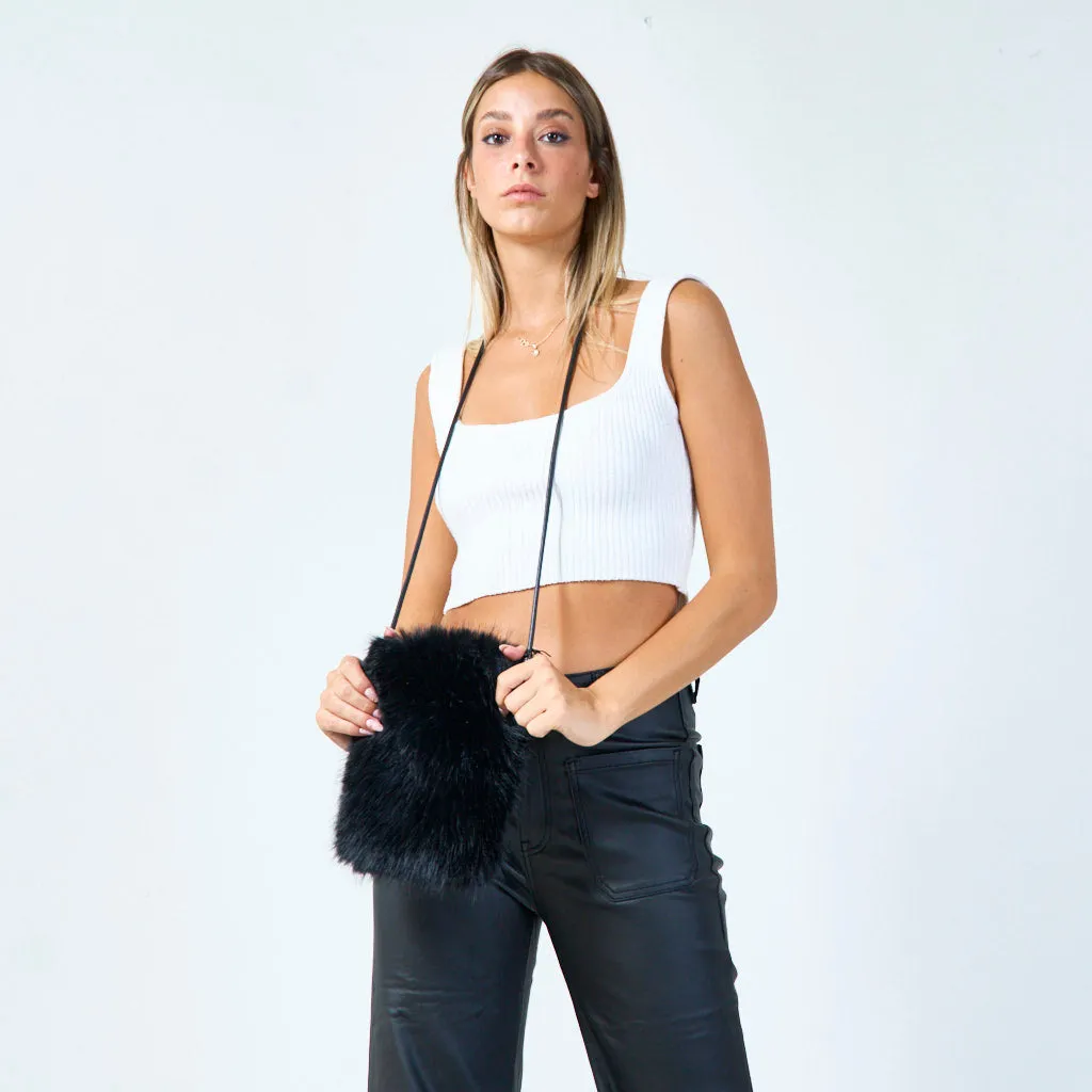 Faux fur pouch with zipper closure wholesale