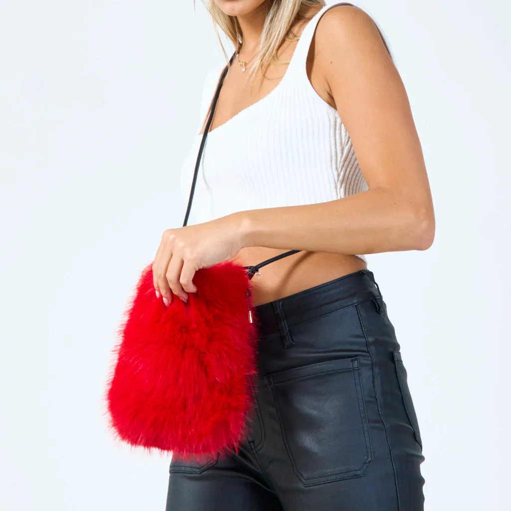 Faux fur pouch with zipper closure wholesale