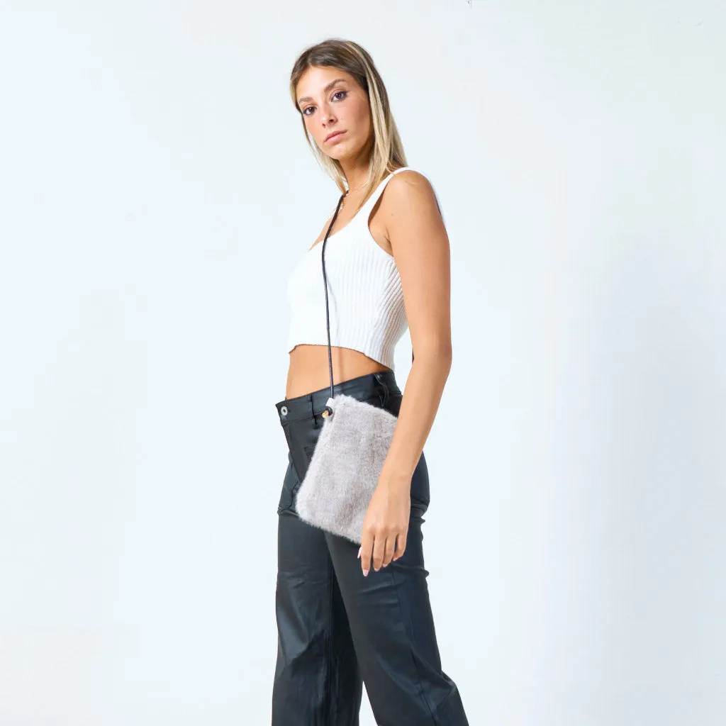 Faux fur pouch with zipper closure wholesale