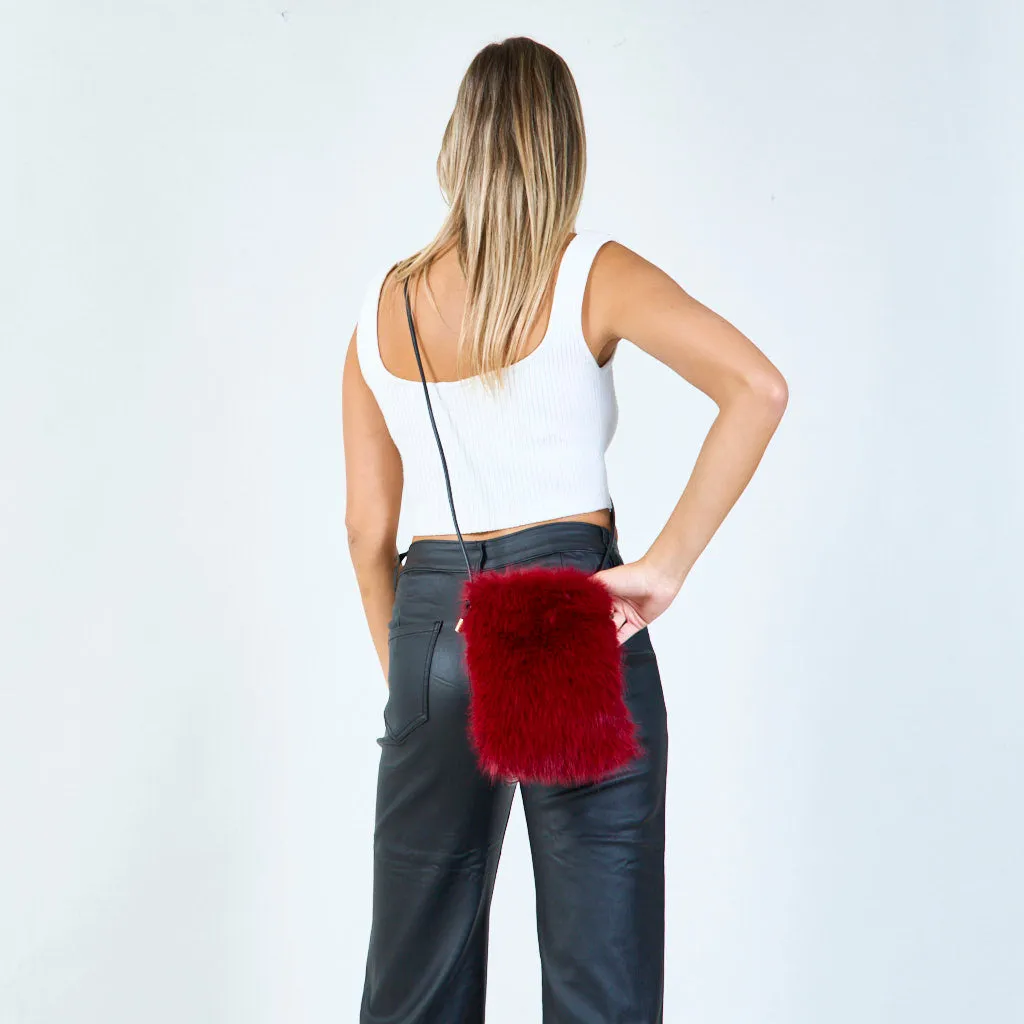 Faux fur pouch with zipper closure wholesale