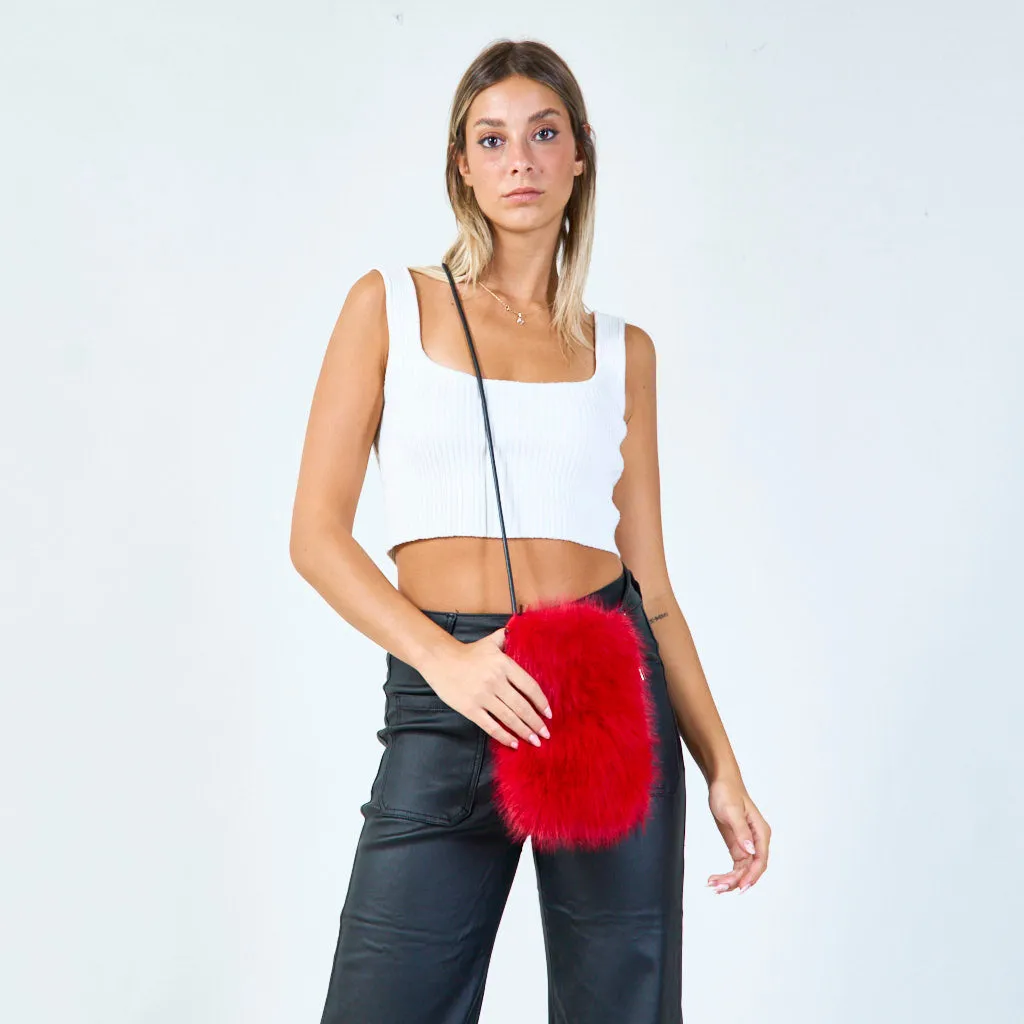 Faux fur pouch with zipper closure wholesale