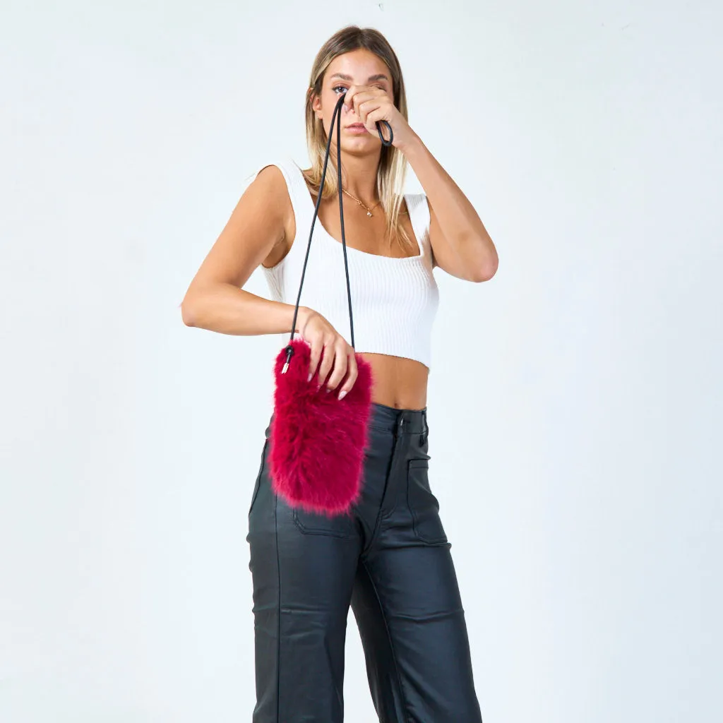 Faux fur pouch with zipper closure wholesale