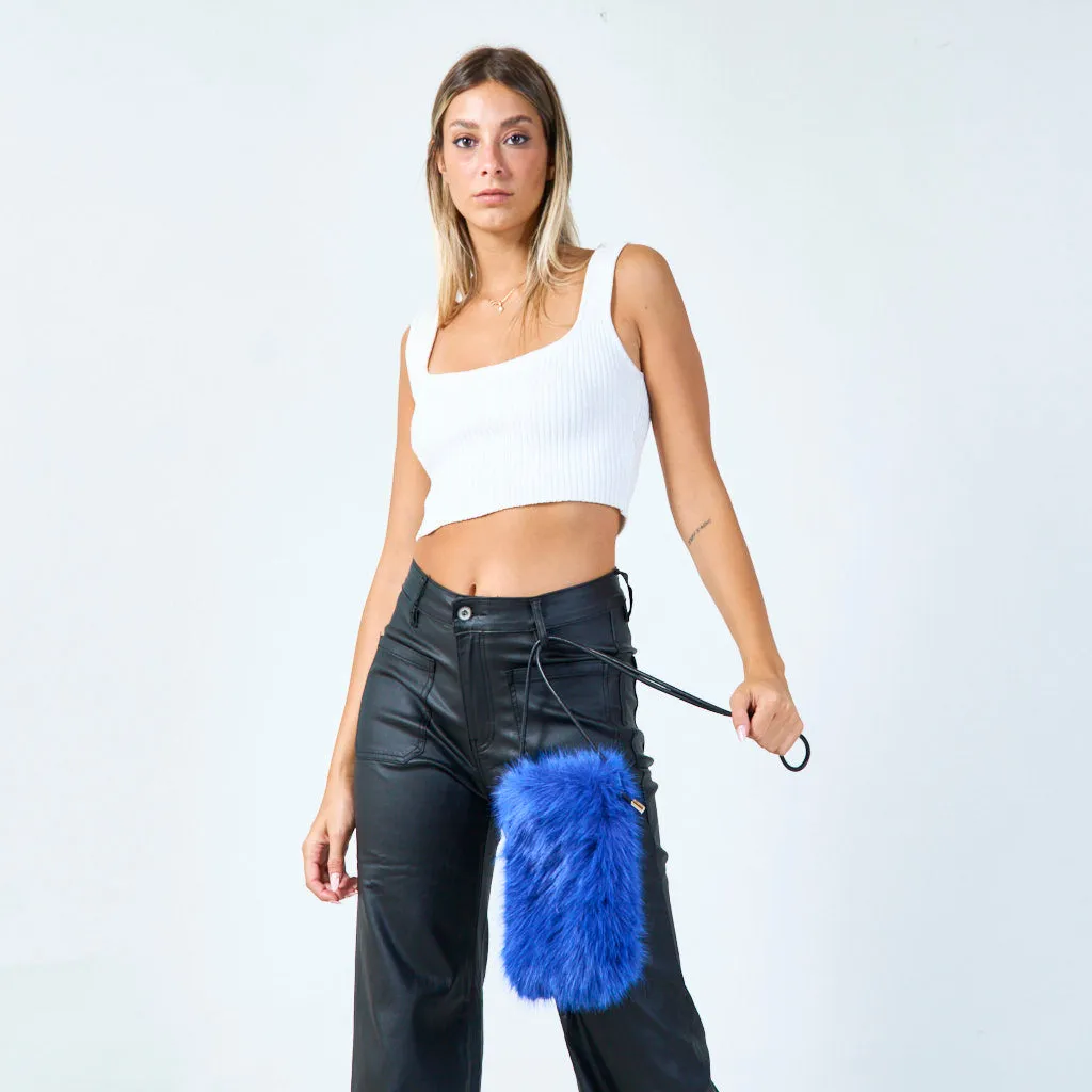 Faux fur pouch with zipper closure wholesale