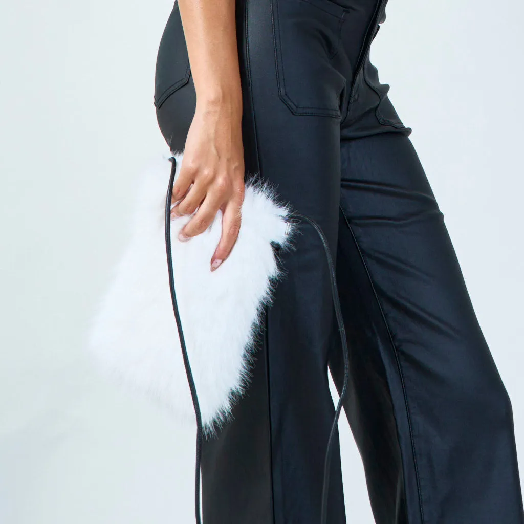 Faux fur pouch with zipper closure wholesale