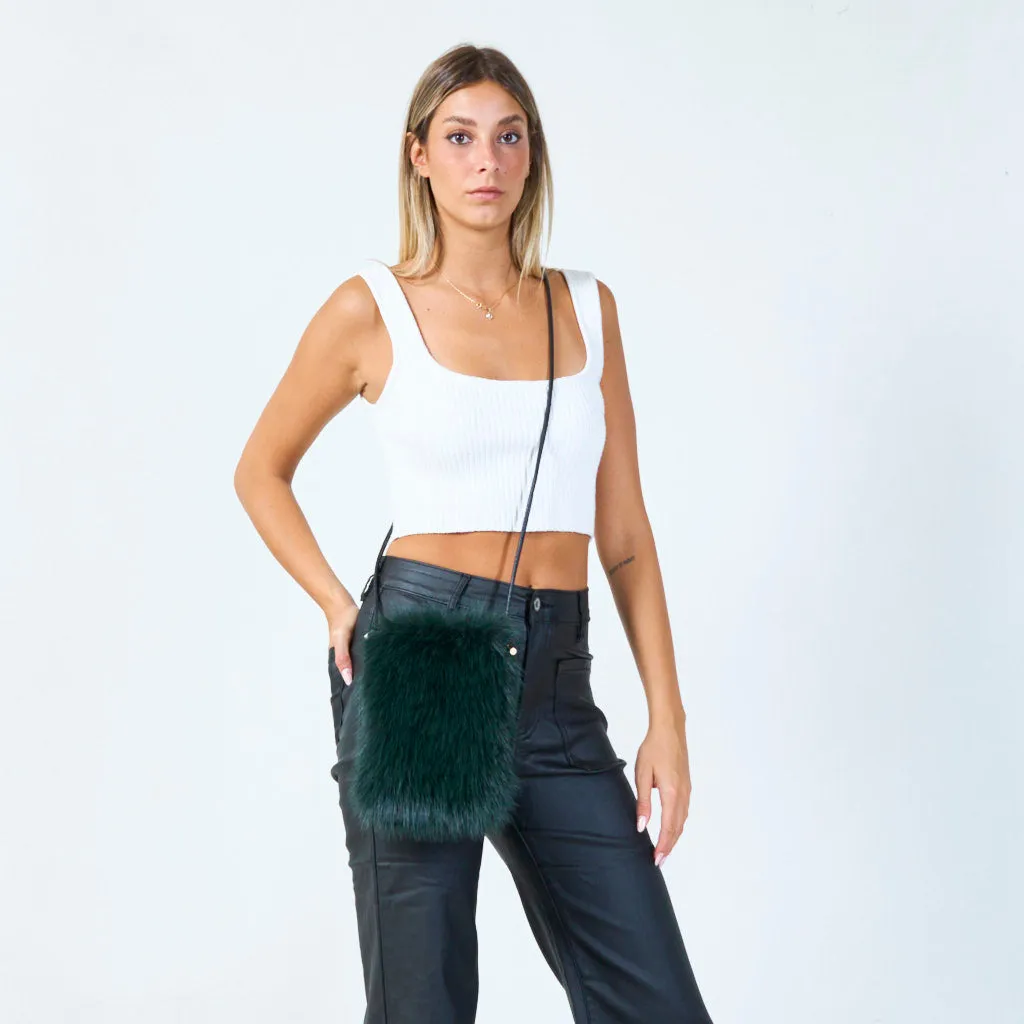 Faux fur pouch with zipper closure wholesale