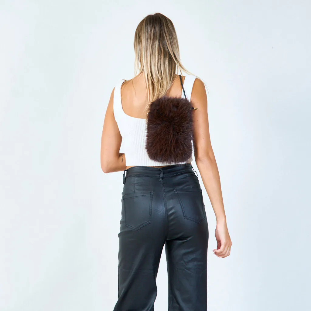 Faux fur pouch with zipper closure wholesale