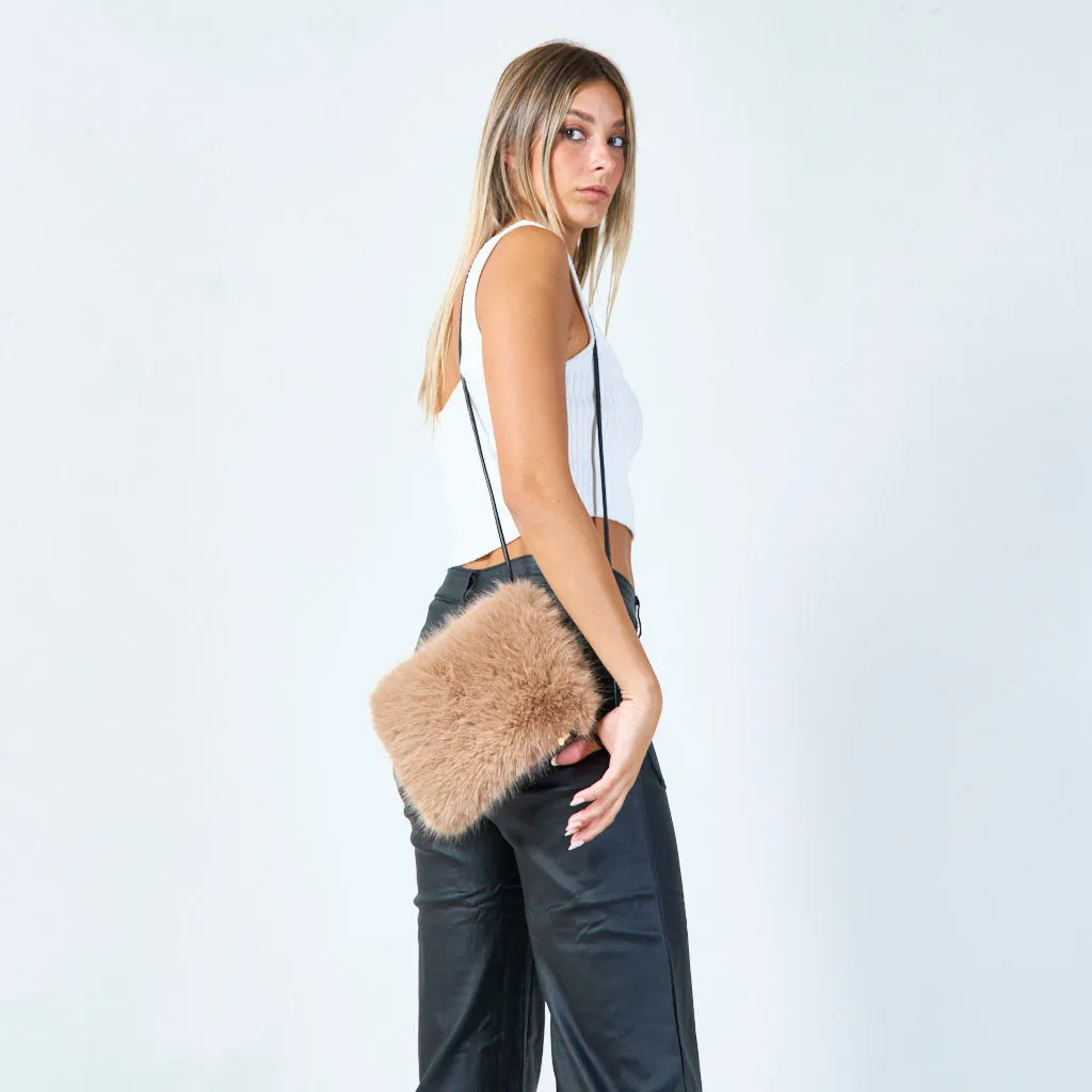 Faux fur pouch with zipper closure wholesale