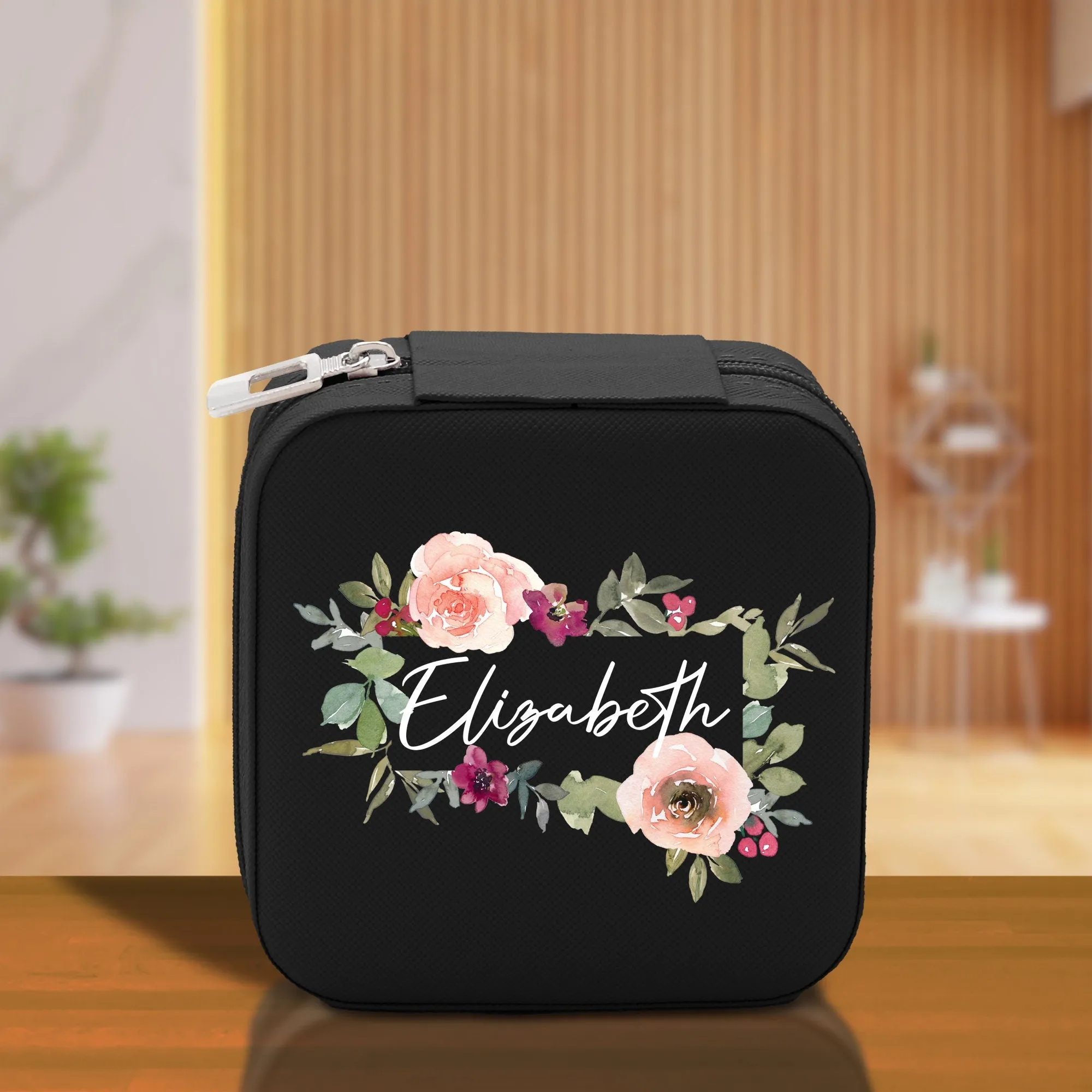 Floral Frame Custom Name Cotton Canvas Tote Bag Personalized Bridesmaid Gift Bag Wedding Birthday Gift Custom Name Tote Maid of Honor Gift
