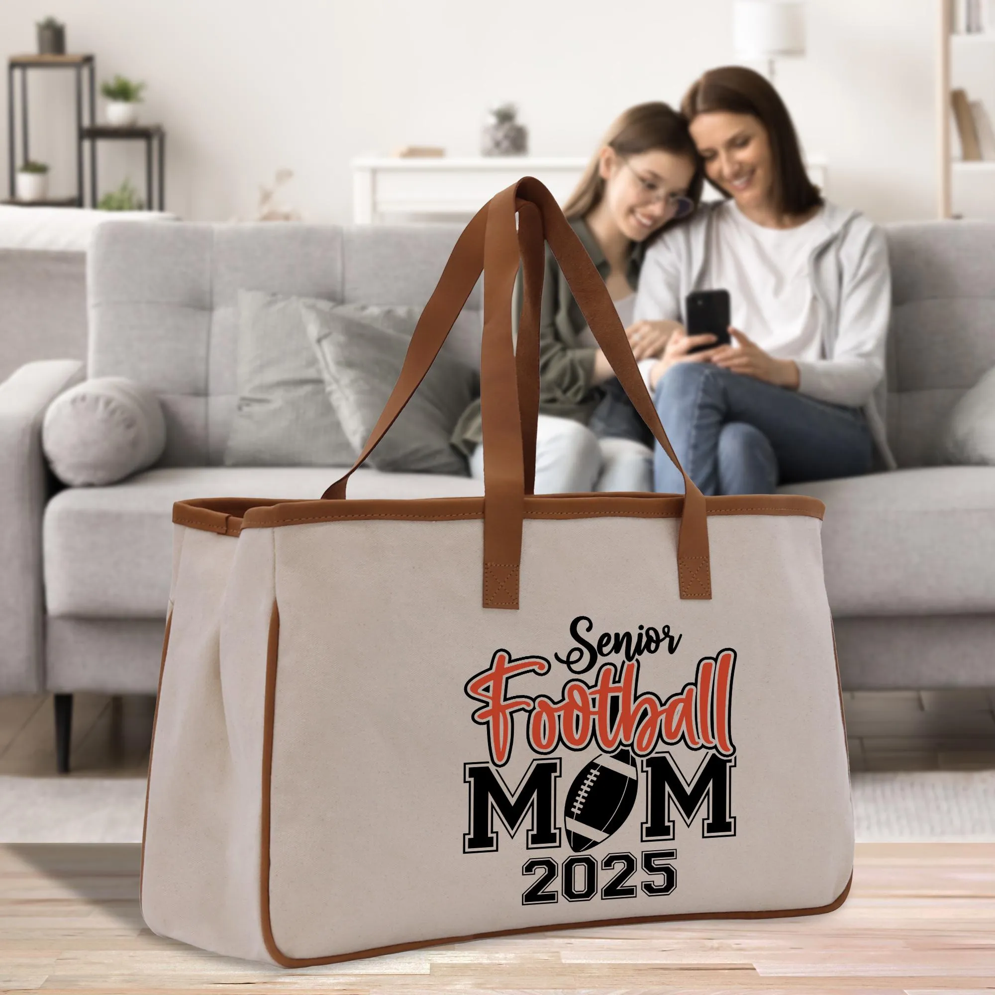 Football Mom Sports Cotton Canvas Tote Bag Gift for Football Mother Football Lover Mom Gift (FMTB1010)