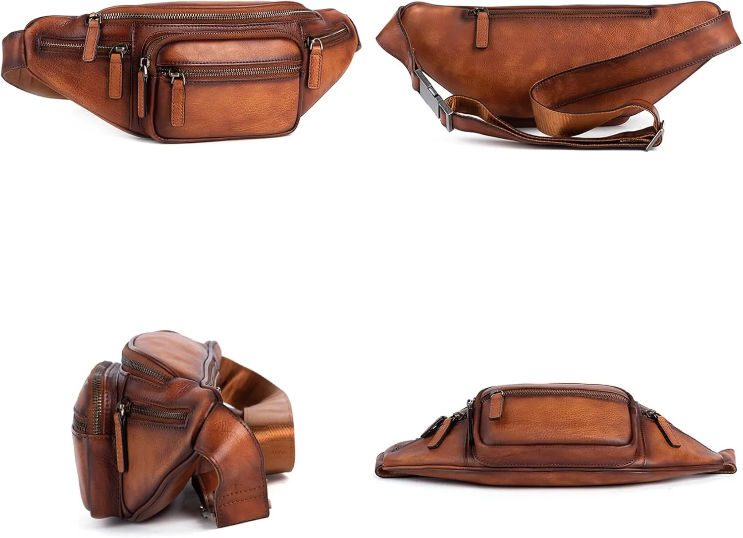 Genuine Leather Fanny Pack Waist Bag for Men Women Hip Bum Bag Travel Pouch Sling Bag Crossbody Chest Bags Shoulder Daypack Multiple Pockets Waist Pack Brown