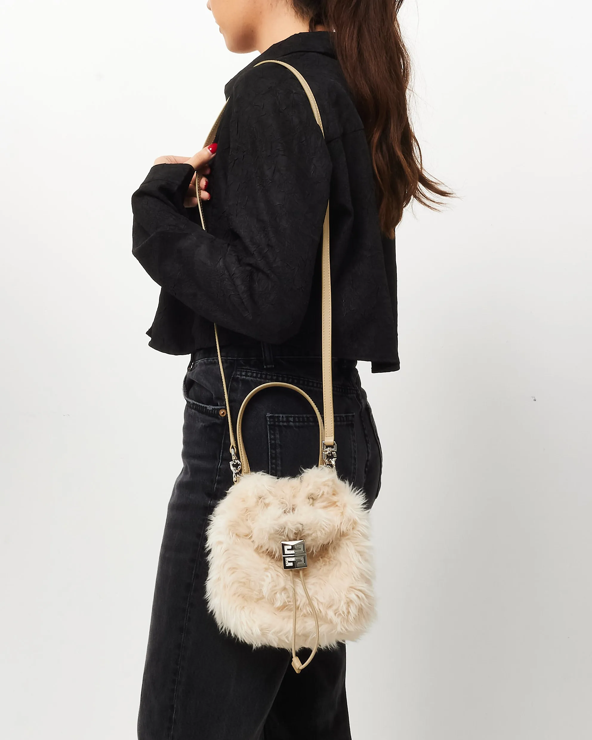 Givenchy Cream 4G Light Faux Fur Bucket Bag