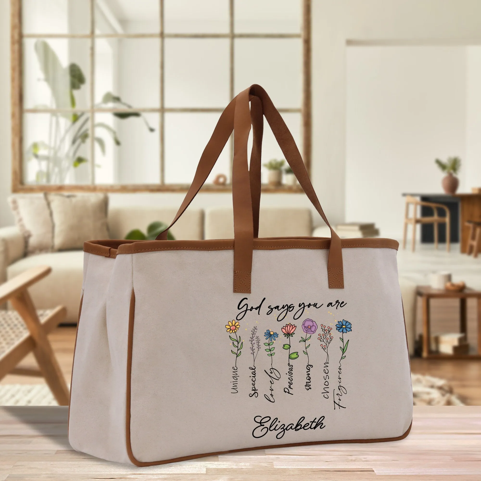 God Say You Are Unique Special Lovely Personalized Name Religious Cotton Canvas Tote Bag For Women Custom Religious Gifts Church Tote Bag