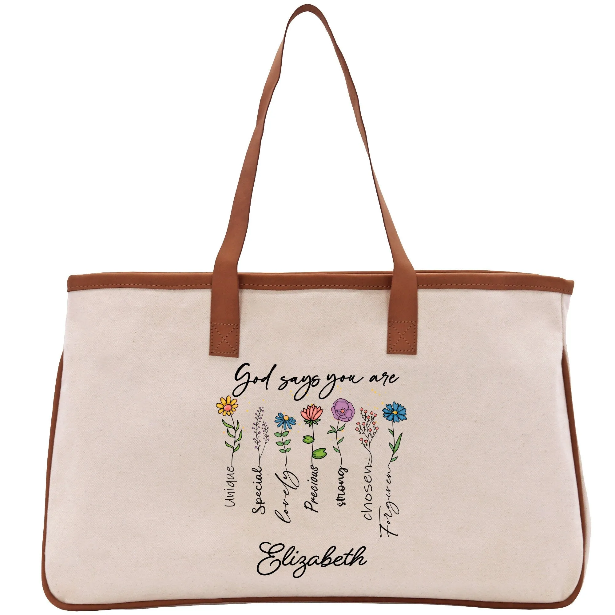 God Say You Are Unique Special Lovely Personalized Name Religious Cotton Canvas Tote Bag For Women Custom Religious Gifts Church Tote Bag