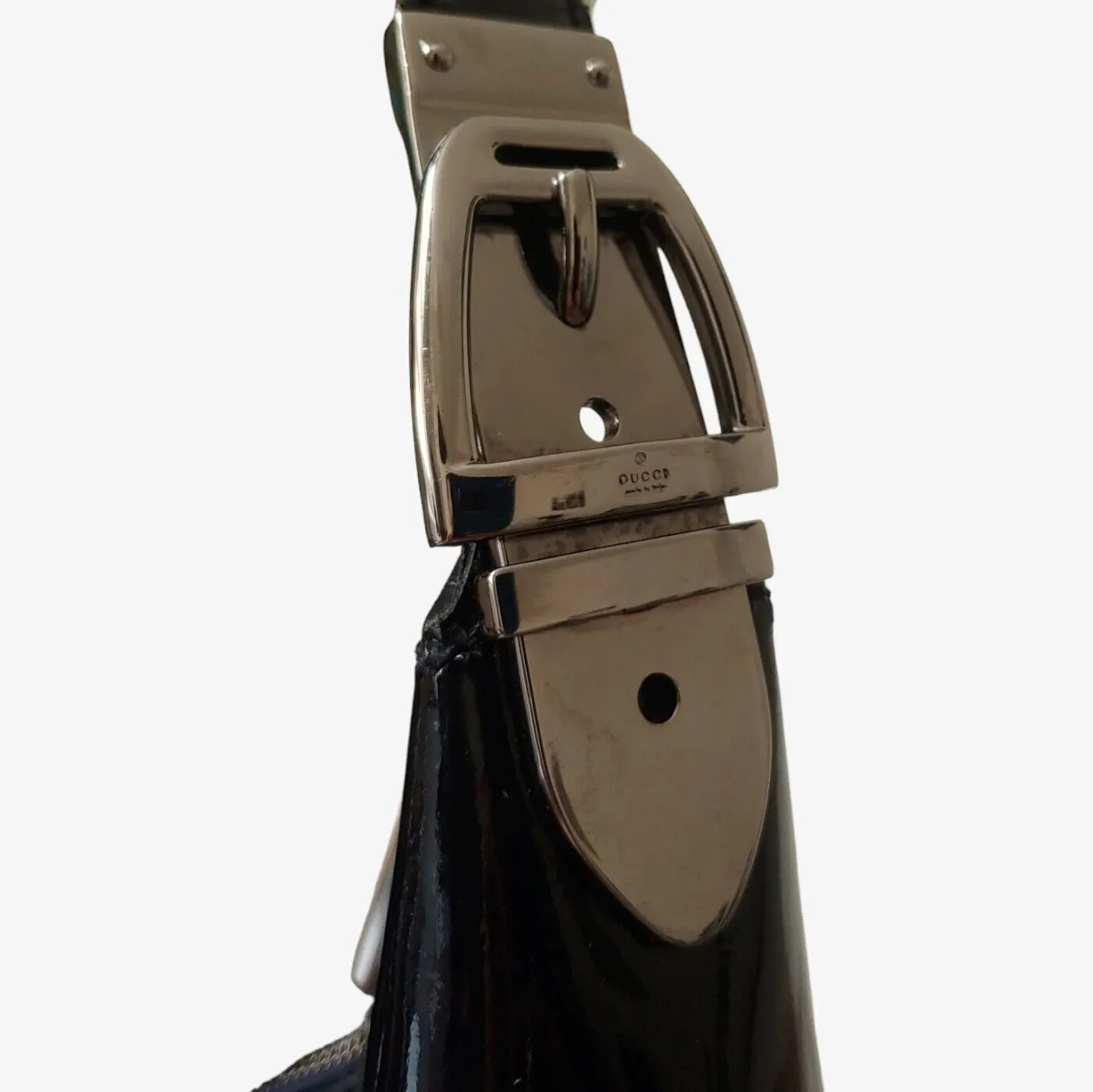 Gucci Horsebit Embossed Calfskin Leather Shoulder Bag With Dust Bag