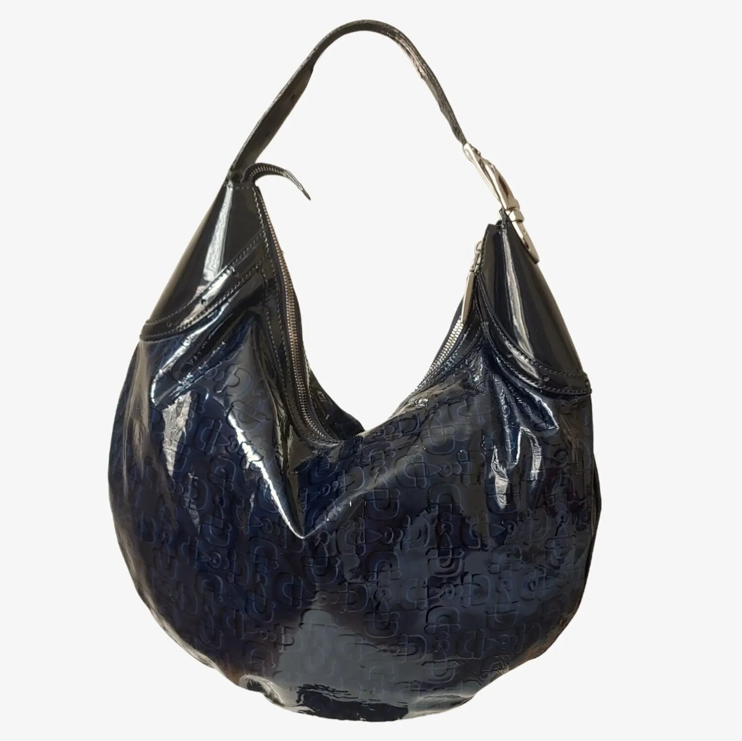 Gucci Horsebit Embossed Calfskin Leather Shoulder Bag With Dust Bag