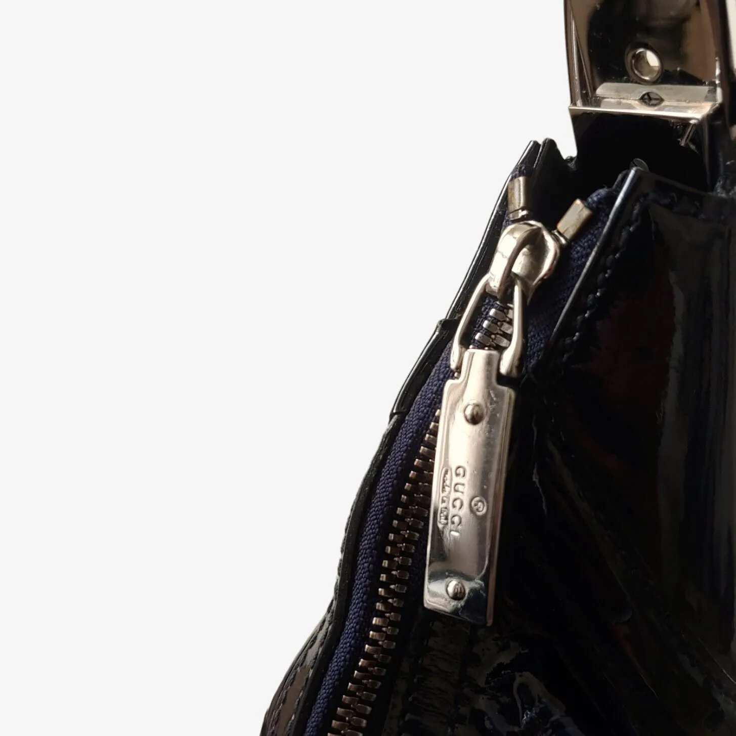 Gucci Horsebit Embossed Calfskin Leather Shoulder Bag With Dust Bag
