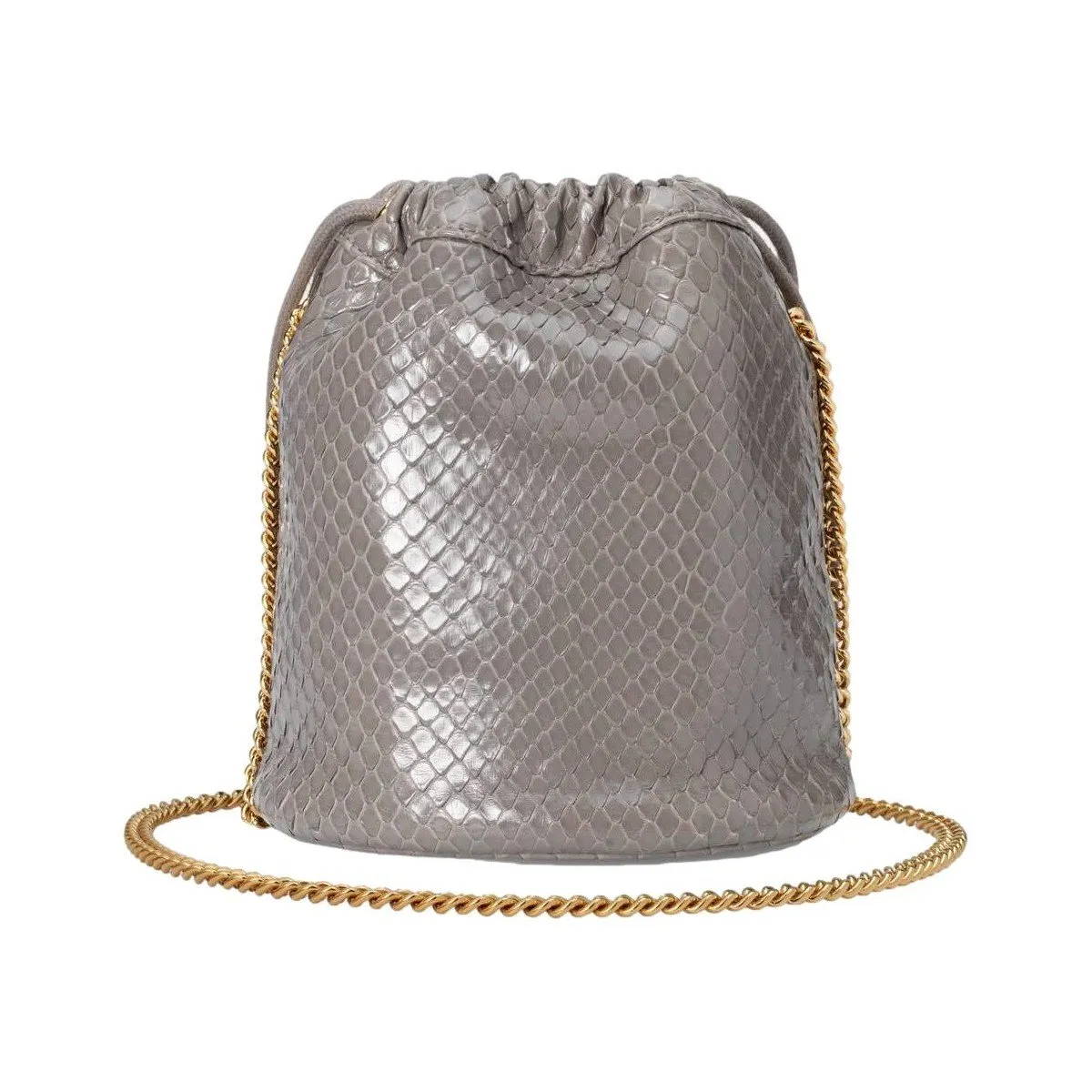 Gucci Zumi Dusty Grey Snakeskin Drawstring Crossbody Bucket Bag 576432