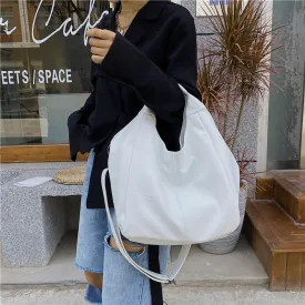 Half Moon Large Capacity Hobo Shopper Bag Soft PU -Green, White and Black