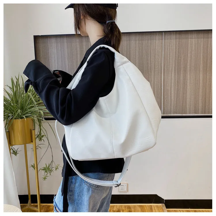 Half Moon Large Capacity Hobo Shopper Bag Soft PU -Green, White and Black
