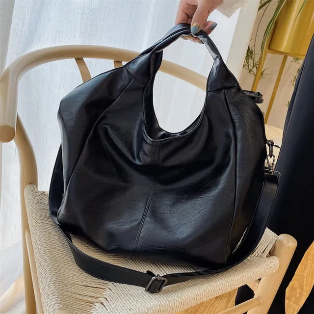 Half Moon Large Capacity Hobo Shopper Bag Soft PU -Green, White and Black